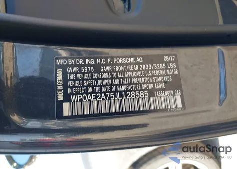 2018 Porsche Panamera E-Hybrid 4 из США, поврежденный, VIN WP0AE2A75JL128585